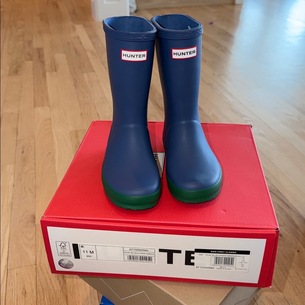 Hunter Kids classic rain boot - color peak blue/hyper green
